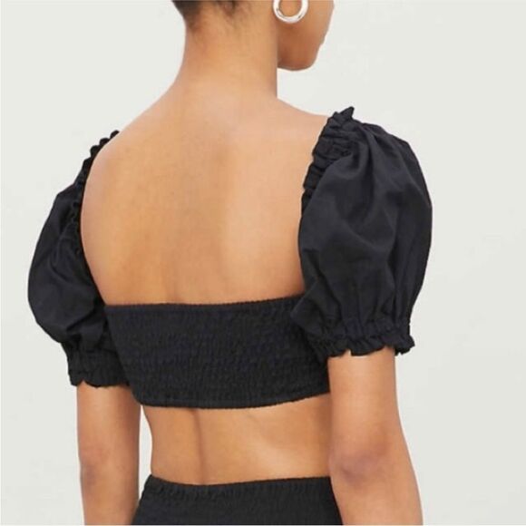 WeWoreWhat x Onia Coco Puff-Sleeve Crop Top Cropped Shirt Black Size Medium - Picture 4 of 14
